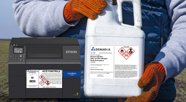 Etiquetas de especialidad GHS para productos quimicos impresa con la impresora epson colorworks c6500